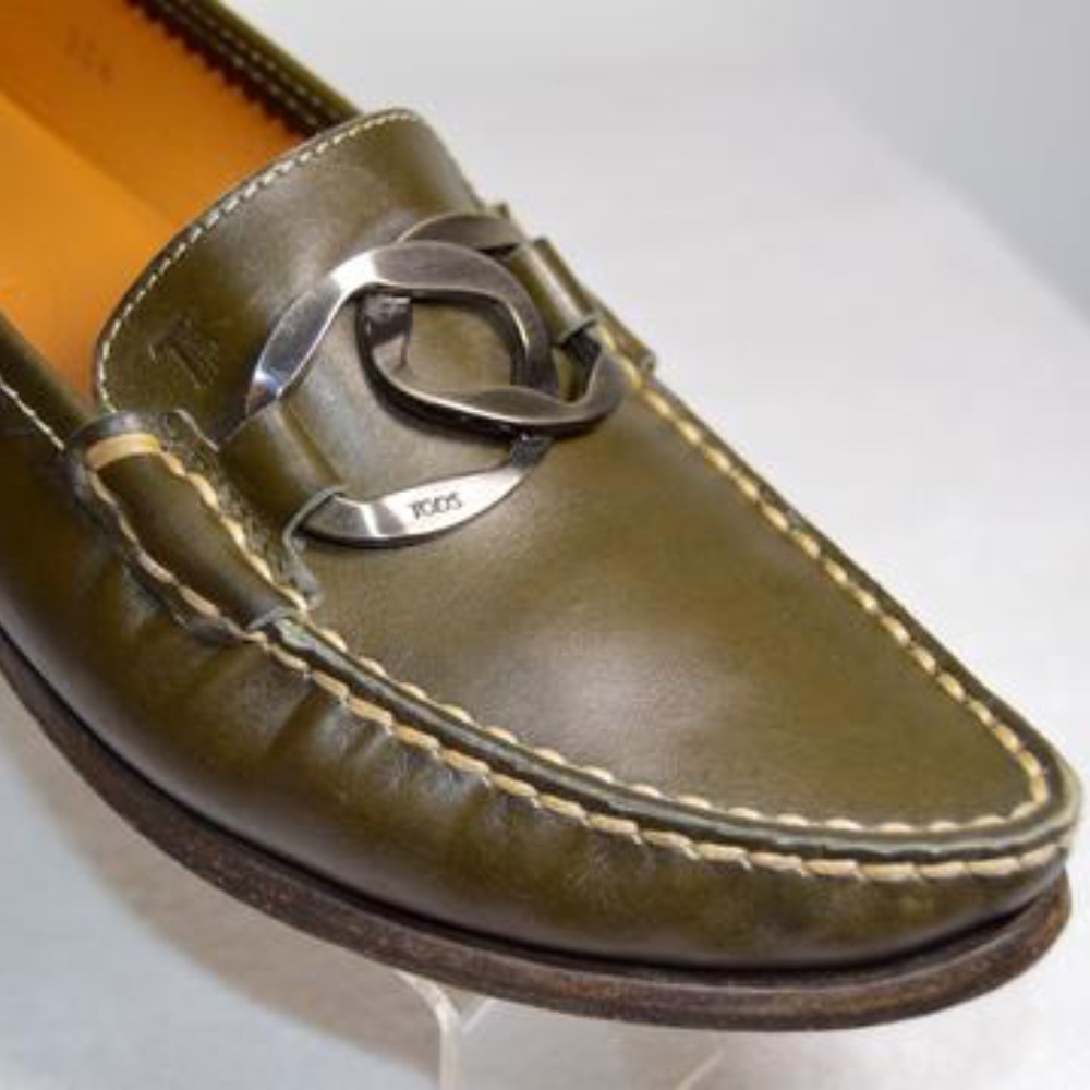 Olive Green Contrast Stitching Driving Flats Made in Italy 🇮🇹 - Picture 4 of 13